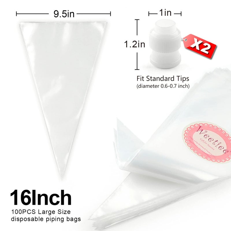 Weetiee Pastry Piping Bags -100 Pack-16-Inch Disposable Cake Decorating Bags Anti-Burst Cupcake Icing Bags for all Size Tips Couplers and Baking Cookies Candy Supplies Kits - Bonus 2 Couplers - Image 4
